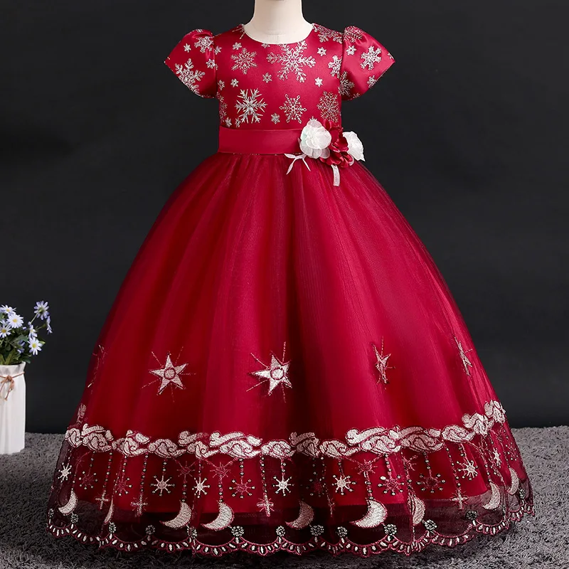 Girls Christmas Dress Elegant Princess Gown For Girls Wedding Dress Flower Appliques Kids Evening Prom Dress Party Events Dress