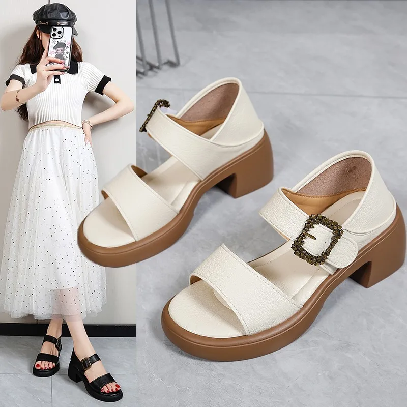 

Women's Chunky Heel Sandals Open Toe Buckle Strap Platform Casual Shoes Comfortable Block Heel Summer Daily Footwear for Women