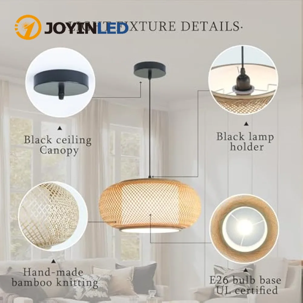 

Bamboo Chandelier E27 Pendant Light Weaving Wooden Ceiling Chandelier for Kitchen Island Teahouse Living Room Bedroom Restaurant