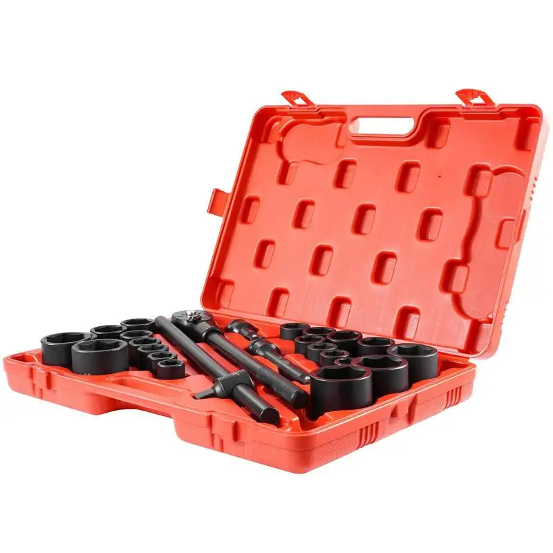 

Heavy Duty Drive Socket Tool Kit 27 Pieces SAE 7/8" to 2" Metric 22mm to 50mm For Automobile Maintenance Mechanical Repair Construction Engineering 6 Point Cr-V Alloy Steel Extension Bars Ratchet Handle Storage Case 3/4" Drive Size
