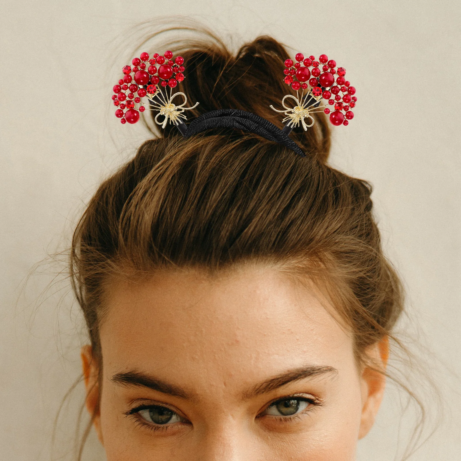 

Red Pearl Bun Maker Hair Clips for Women Girls Accessories Twist French Pin Strong Grip Long Lasting Stylish Vintage