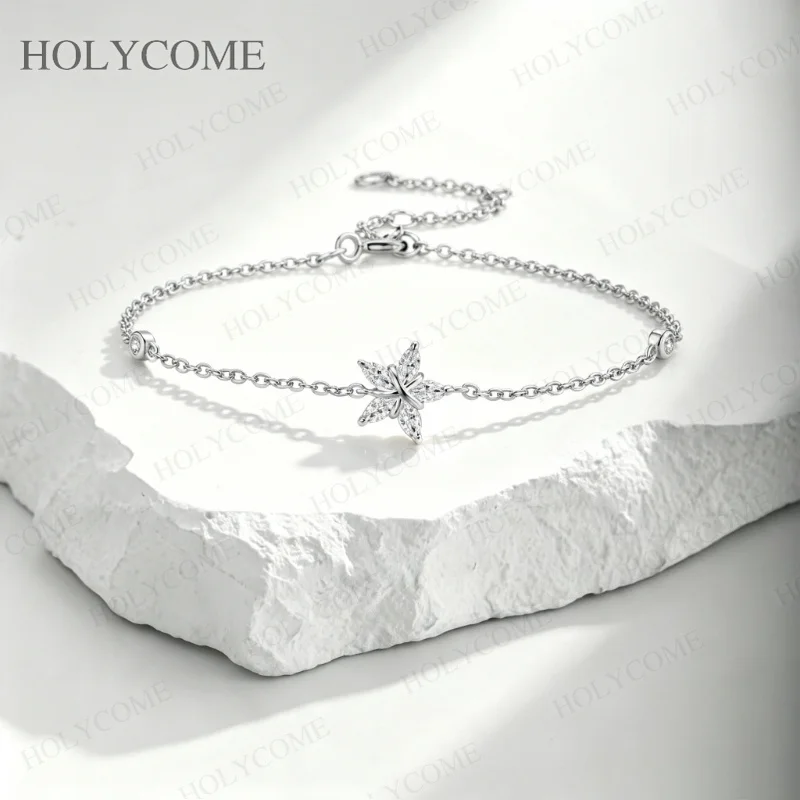 925 Sterling Silber Moissanit Stern Armband Zierliches Kettenarmband Himmlischer Schmuck Geschenk für Frauen Geburtstagsgeschenk – Detail 5