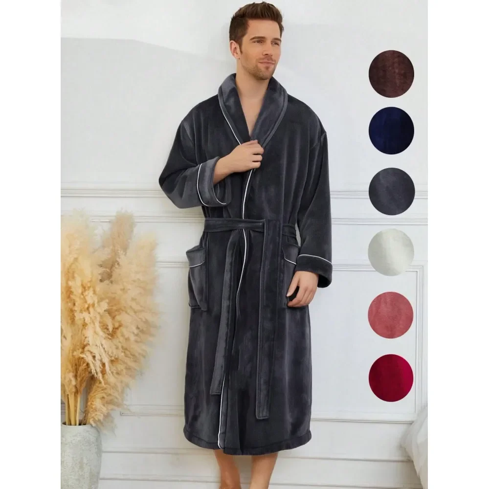 

Pc Men Flannel Fleece Robe, Winter Warm Luxury Soft Plush Spa Robe For Men And Women, Fluffy Bathrobe With Belt 2 Pockets, Shaw