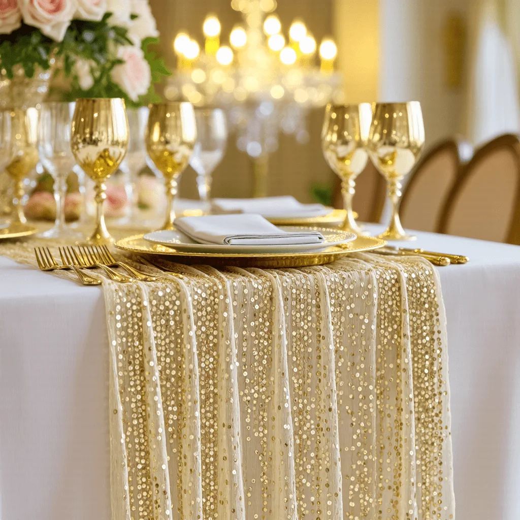 1 قطعة مجموعة العلم الجدول الترتر الذهبي يلمع مع مأدبة الزفاف الذهبية وديكورات الحفلات لطاولات الطعام الديكور المركزية #2