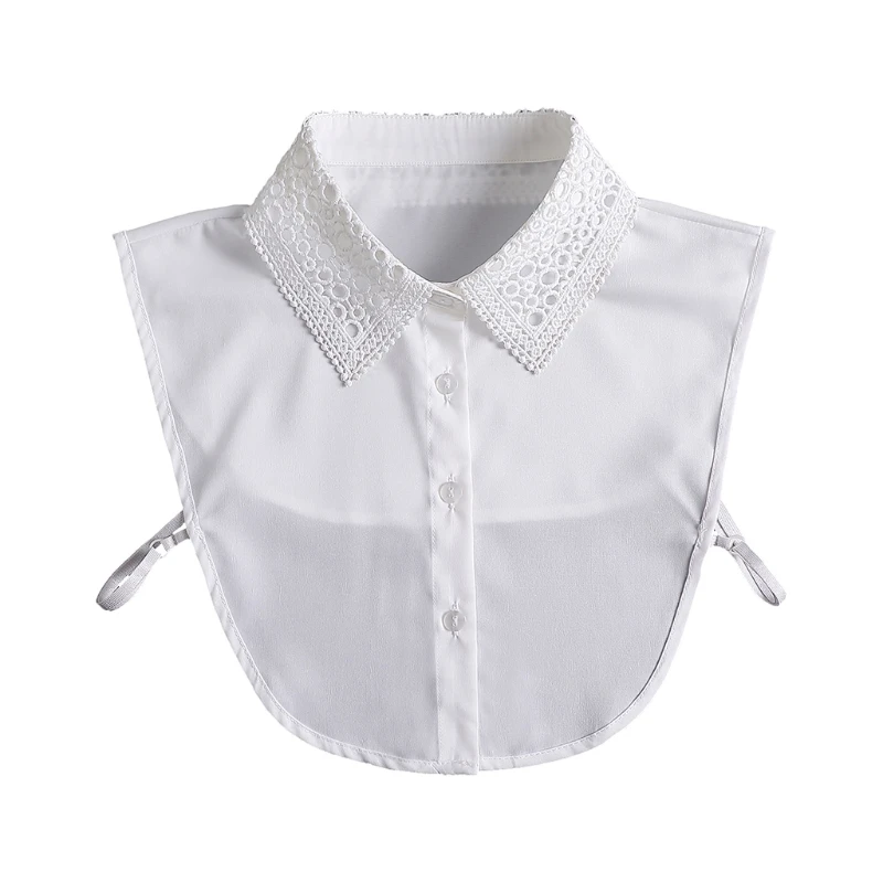 

Women Layering False Collar Detachable Dickey Hollow Out Circle Lapel Half Shirt