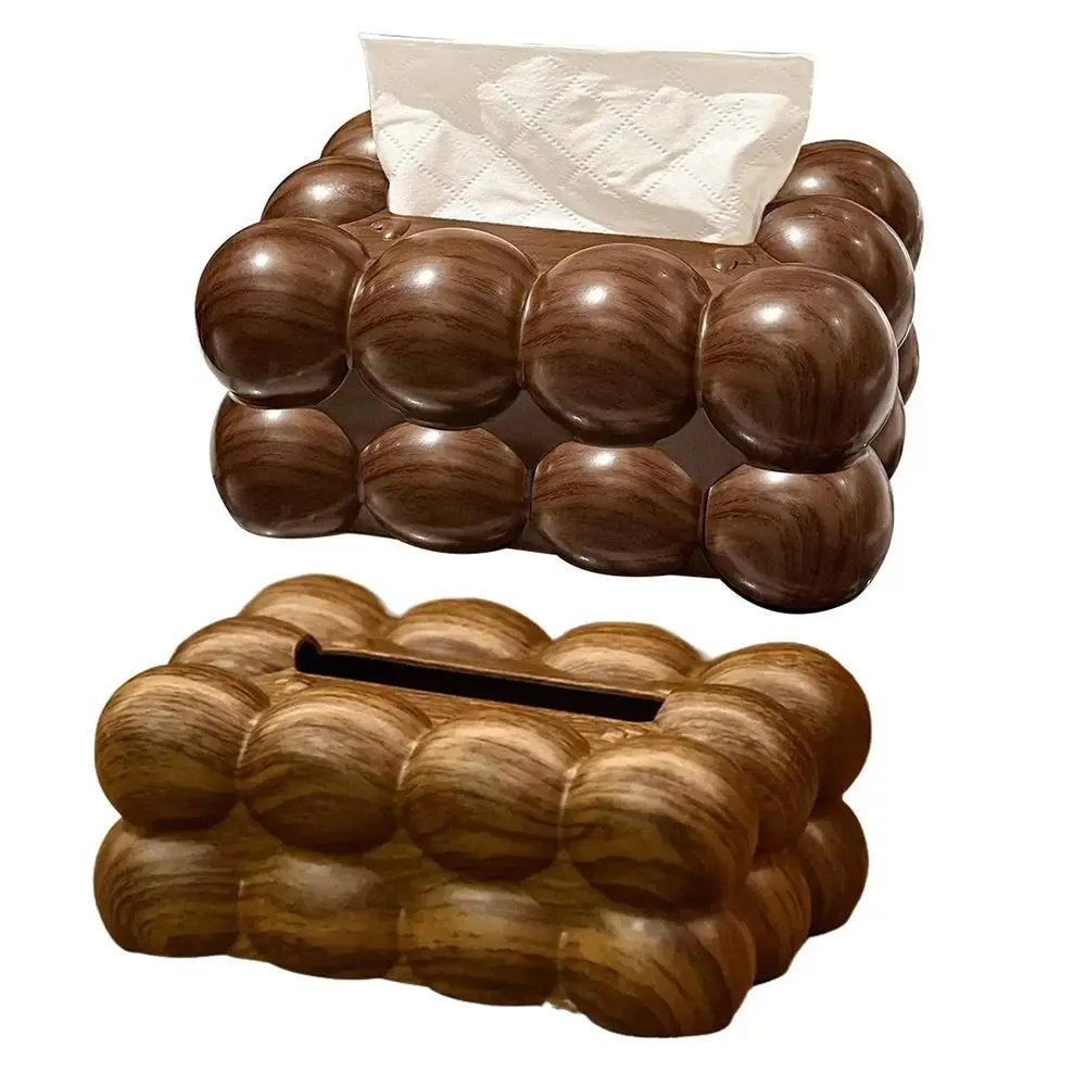 

Non Slip Facial Tissue Holder Wide Opening Wood-grain Cloud Design Desktop Tissue Box Large Capacity Space-saving
