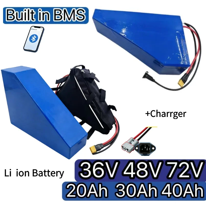 Triangular Shaped 36V 48V 72V Multi‑Capacity Li‑ion Battery Pack 20Ah‑40Ah, Built‑in Bluetooth Smart BMS Protection, Stable Powe