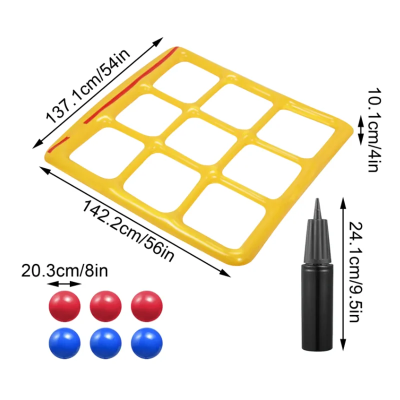 Tic-Tac-Toe Inflatable Pool Air Mattresses Set with 8 Balls 1 Manual Inflation Pump Beach Pool Family Interaction Entertainment