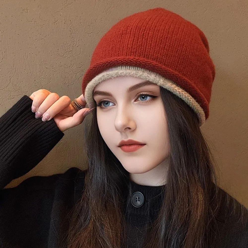 Soft Elastic Knitted Stacked Hat Streetwear Hip-hop Pullover Cap Dome Double-sided Brimless Beanie Cap Warmer
