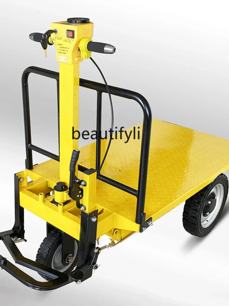 zqElectric Trolley Four-Wheel Station Driving Platform Trolley Transportation Turnover Handling