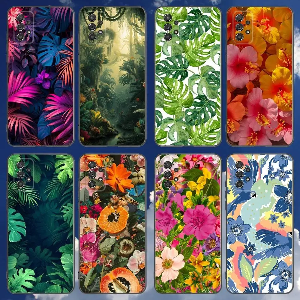 

Summer Tropical Plants Phone Case For Samsung Galaxy A 91,80,73,72,71,53,52,51,22,5G Shockproof Soft Black Cover