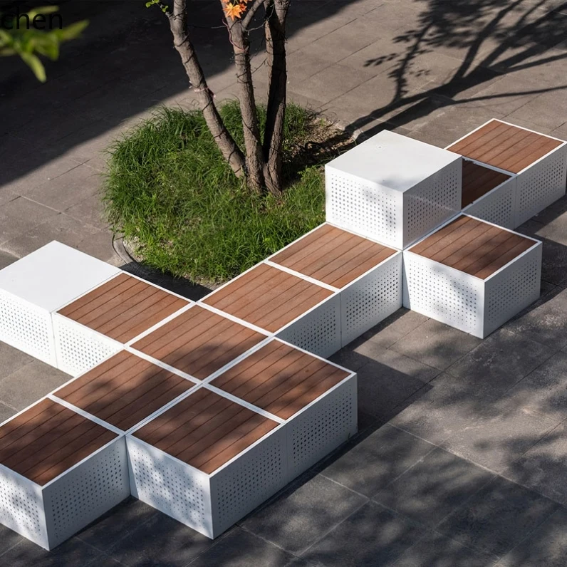 

LXC outdoor stainless steel flower box seat stool combination park square rest stool outdoor wrought iron seat