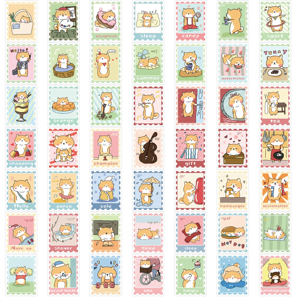 50 STKS Cartoon Hot Dog Shiba Inu Stempel Graffiti Stickers Gitaar Notebook Skateboard Bagage Mobiele Tablet DIY Waterdichte Stickers