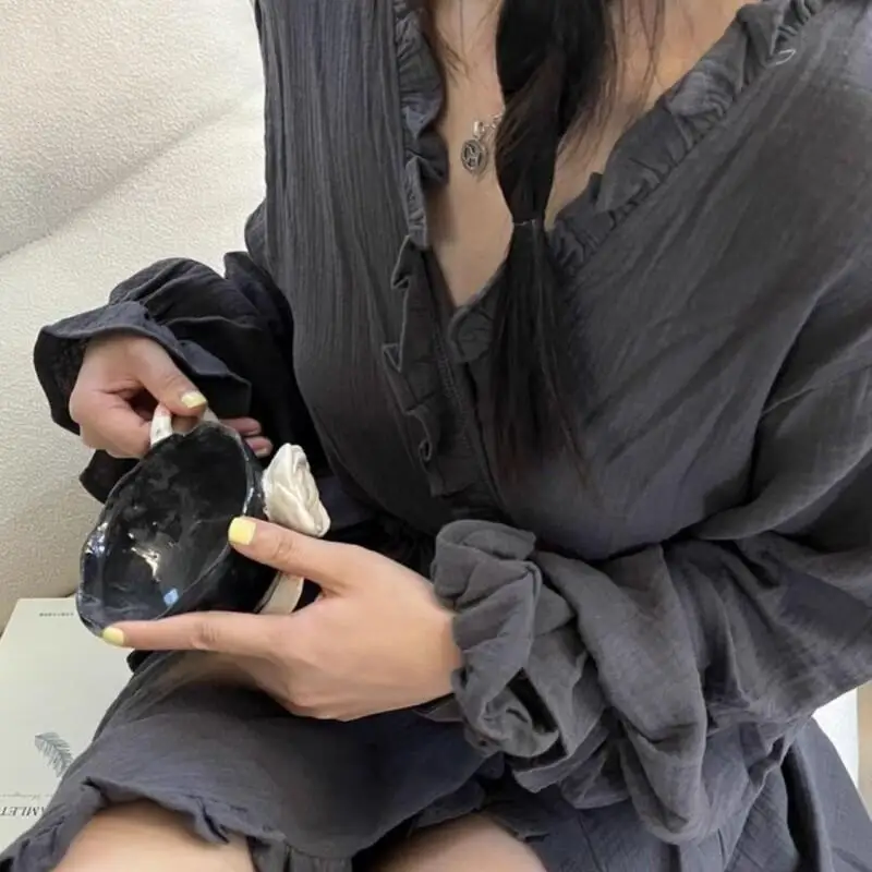 

Женский пижамный комплект, модная домашняя одежда, свободный халат с длинными рукавами, хлопковый халат для женщин, домашняя одежда в корейском стиле, новинка, премиум-класс, с рюшами, милый дизайн