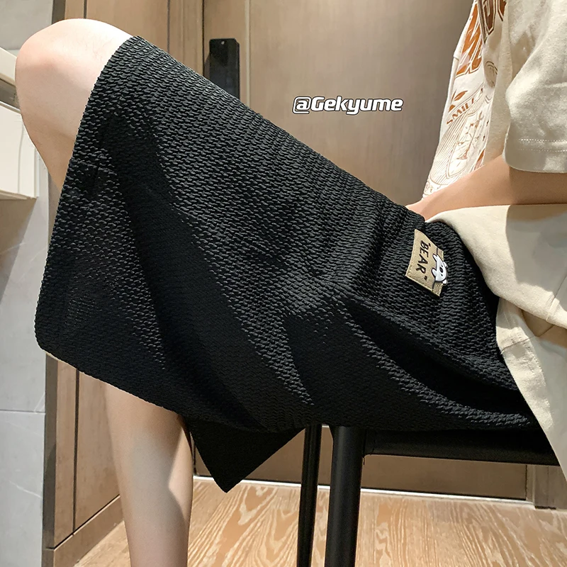 

Мужские шорты из ледяного шелка, очень большие размеры, повседневные спортивные пляжные брюки, летние, охлаждающие, прямого кроя, со средней посадкой, однотонные