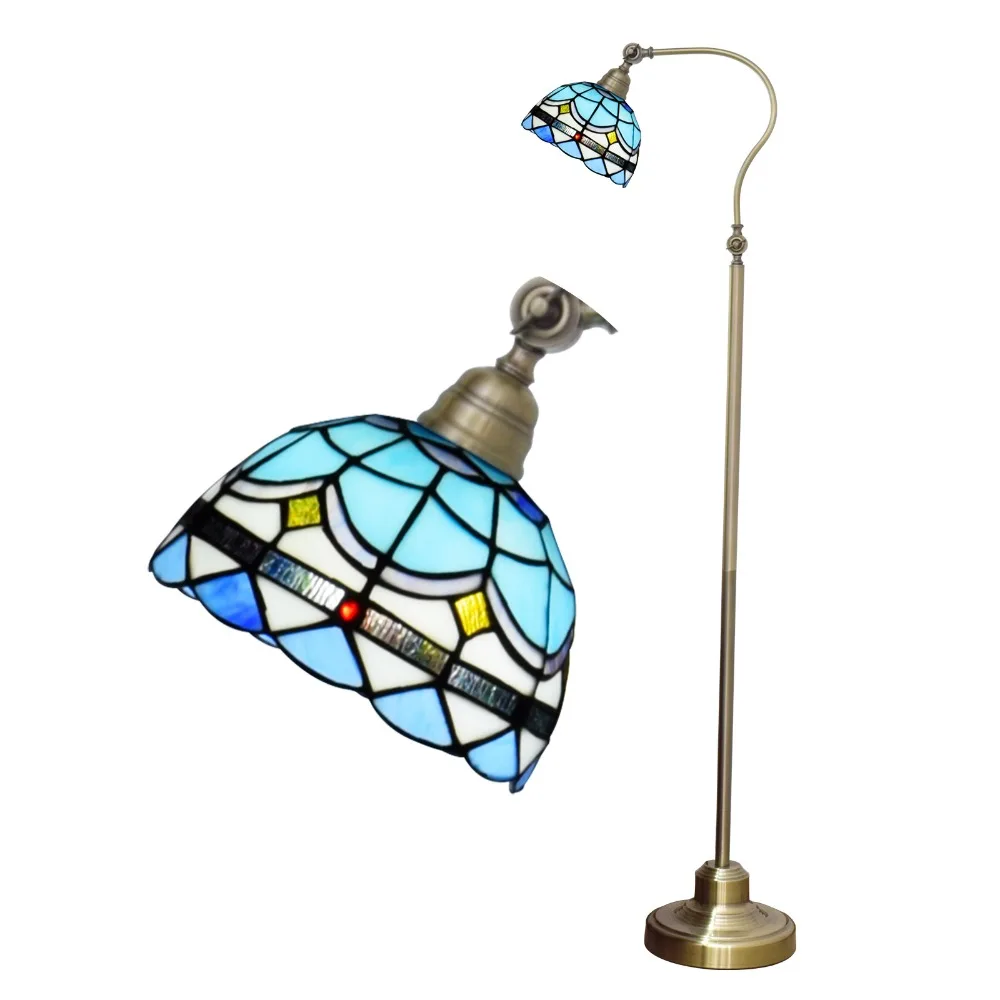 

Dia20cm Tiffany Stained Glass Floor Lamp Mediterranean Style Blue Classic Living Room Bedroom Bedside Light