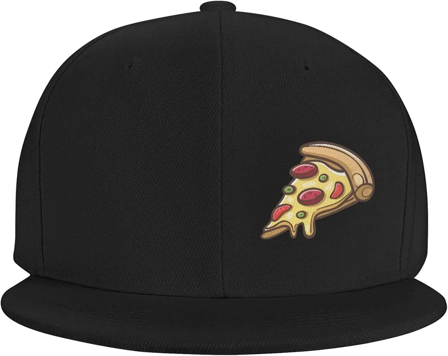 Pizza Flat Brim Hat for Men Snapback Hat Hip Hop Hat Black Classic Adjustable Baseball Dad Hat for Running Hiking One Size Adult