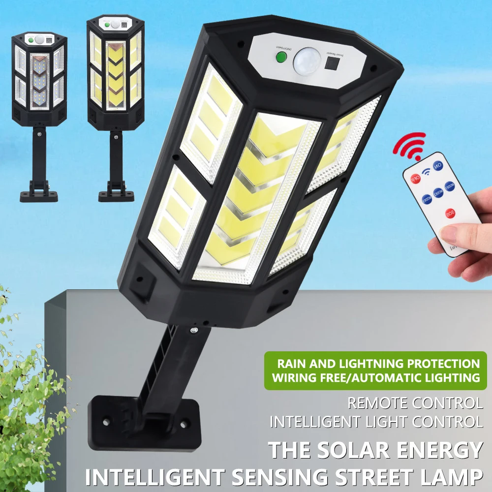 Solar LED COB Lamp Outdoor Courtyard Home Human Body Induction Light Super Bright Waterproof Road Lighting Remote Control Lights