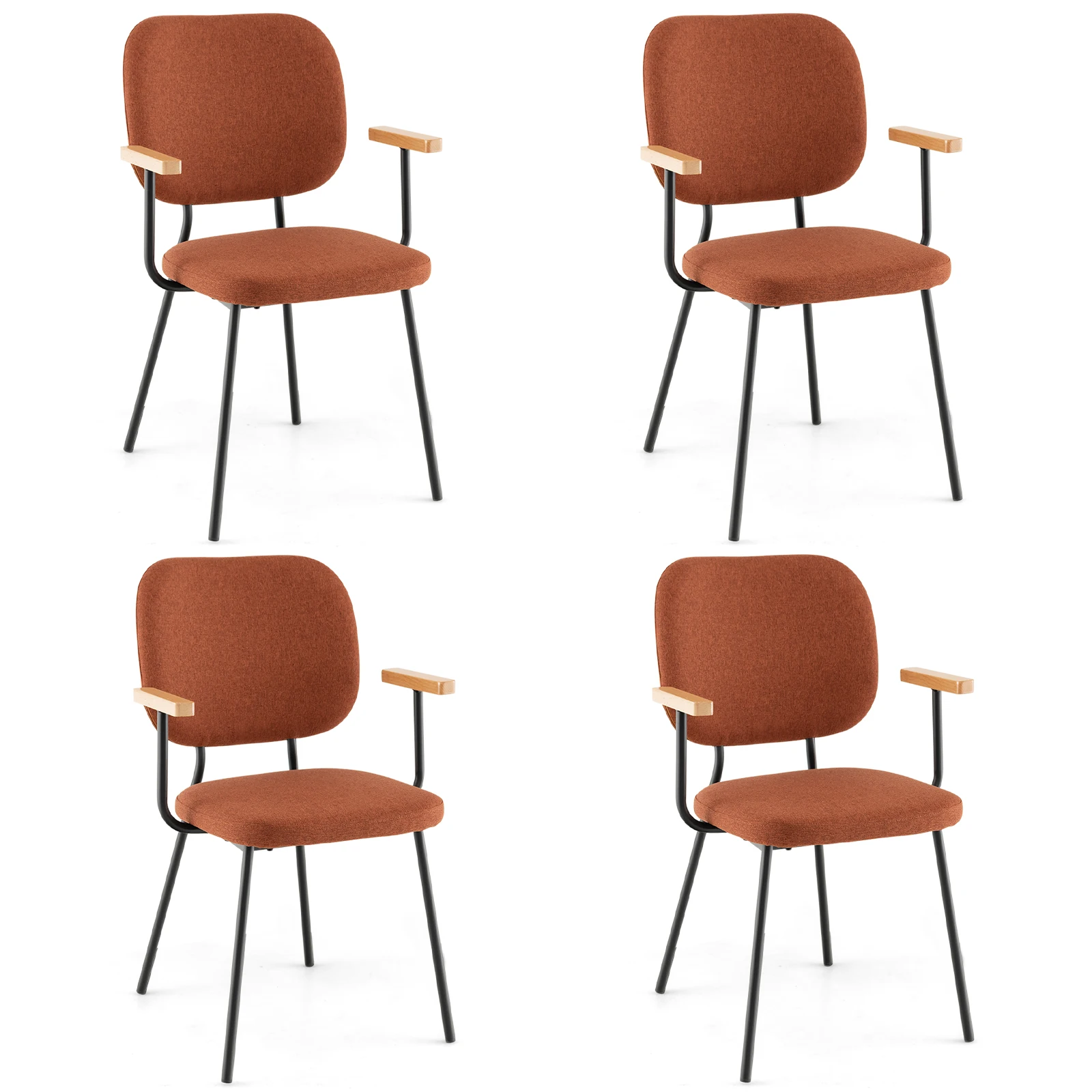 Set of 4 Modern Linen Fabric Dining Chairs Padded Kitchen Accent Armchair Orange