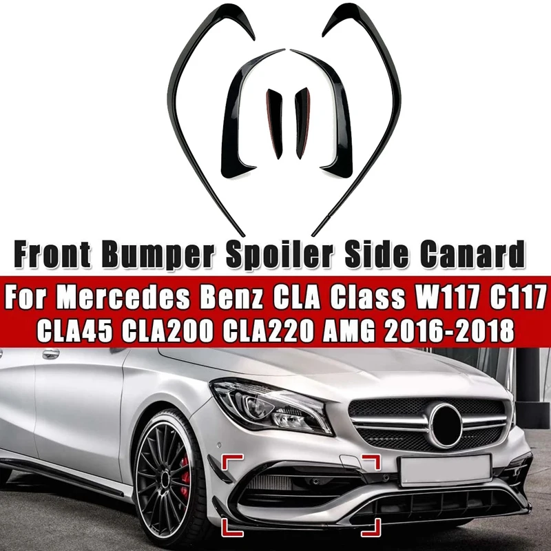 6Pcs Car Bumper Splitter Spoilers Side Air Vent Canard Trim Kit For Mercedes-Benz CLA CLA200 220 250 260 2016-2019