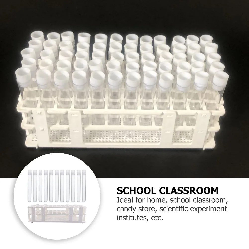 

60Pcs Clear Plastic Test Tubes Scientific Experiment Storage Rack Leakproof Caps for Candy Treats Jewelry Beads