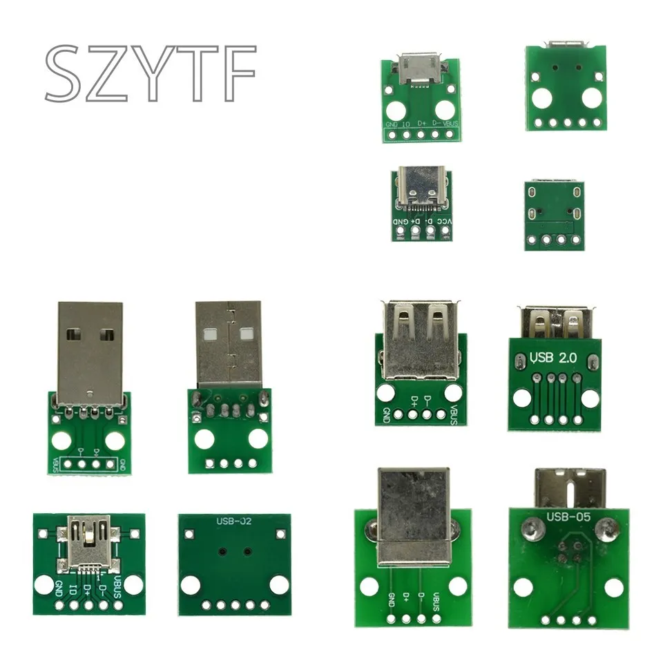 10PCS MICRO MINI5P Type-C USB To Dip Female B-type Square Interface Printer Mike PCB Converter Adapter Breakout Board