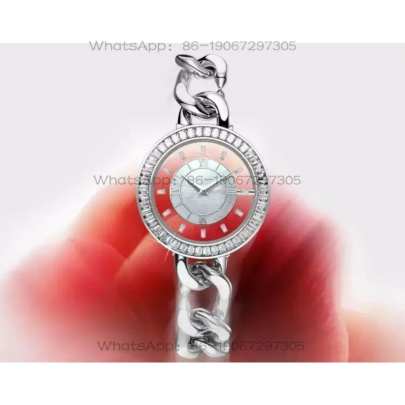 Ladies round skeleton quartz watch with sparkling rhinestone dial