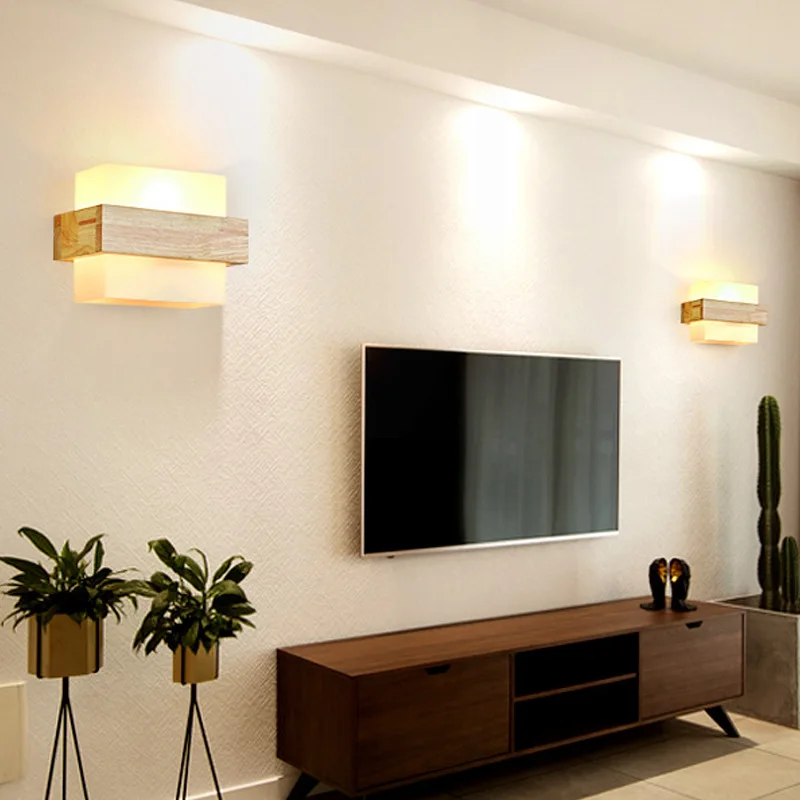 Led Wooden Wall Lamp Bedroom Bedside Lamp Japanese Style Study Living Room Balcony Stair Light