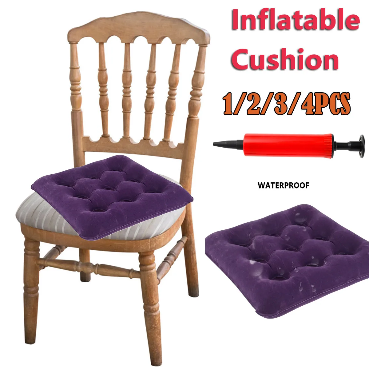 1/2/3/4Pcs Haemorrhoids Seat Cushion Inflatable Cushion with Pump Portable Seat Pad Flocking Fabric Seat Mat for Pregnant Women