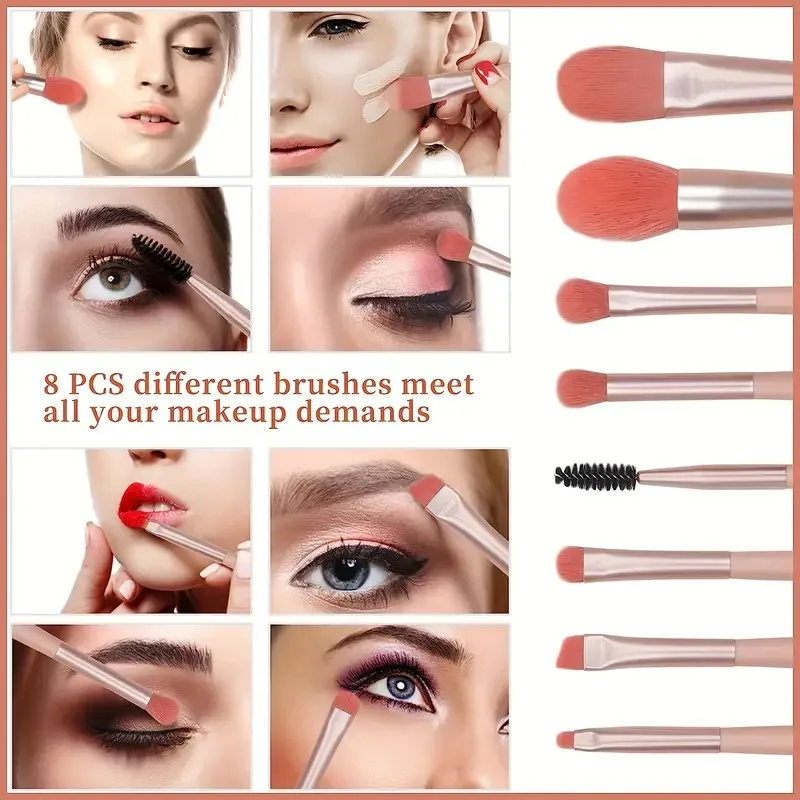 8 قطع فرشاة مكياج للوجه، فرشاة مكياج، فرشاة مكياج ذات شعيرات ناعمة، محمولة، أداة تجميل ومكياج، إعطاء هدايا