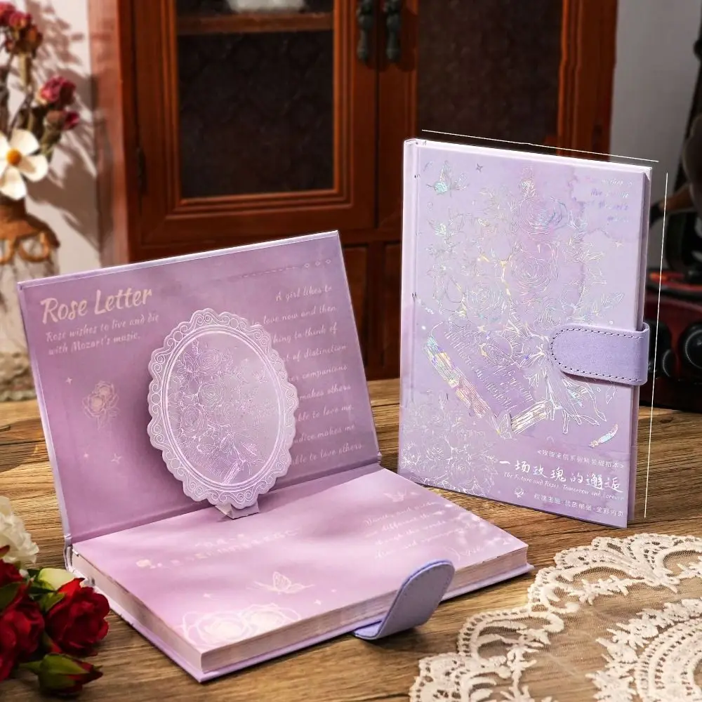 Rose Style Exquisite Diary Notebook Magnetic Button Color Pages Retro Rose Notebook Thicken Portable Romantic Diary Planner