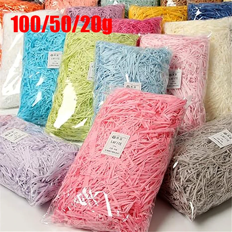 100-20g de débris et brins de papier raphia multicolores, confettis froissés pour emballage de boîtes cadeaux DIY et remplissage de paniers