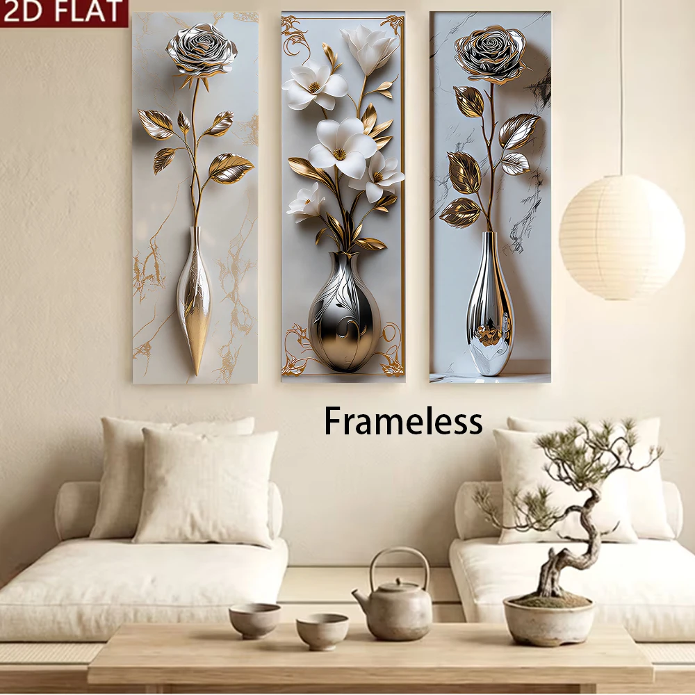 1 set of modern and simple triple wall stickers, living room sofa background wall decoration painting, bedroom entrance flower w