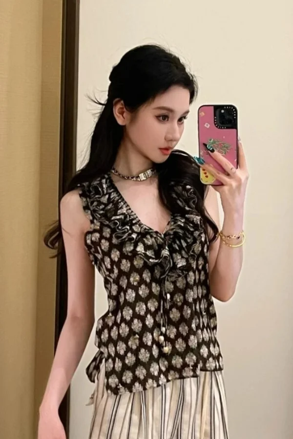 

Gagarich 2026 Chic Shirt Women Summer High-end Non Collision Style Light Mature Temperament French Floral Chiffon Top Thin