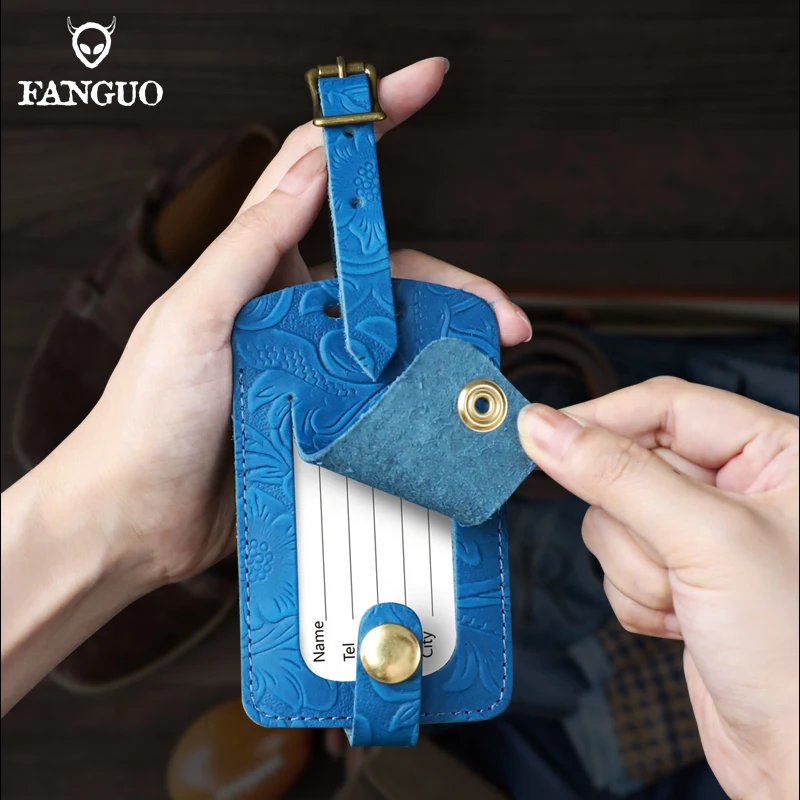 Handmade Cow Leather Luggage Tag Letters Men Women Suitcase Name Tag Genuine Leather Airplane Labels Retro Travel Accessories