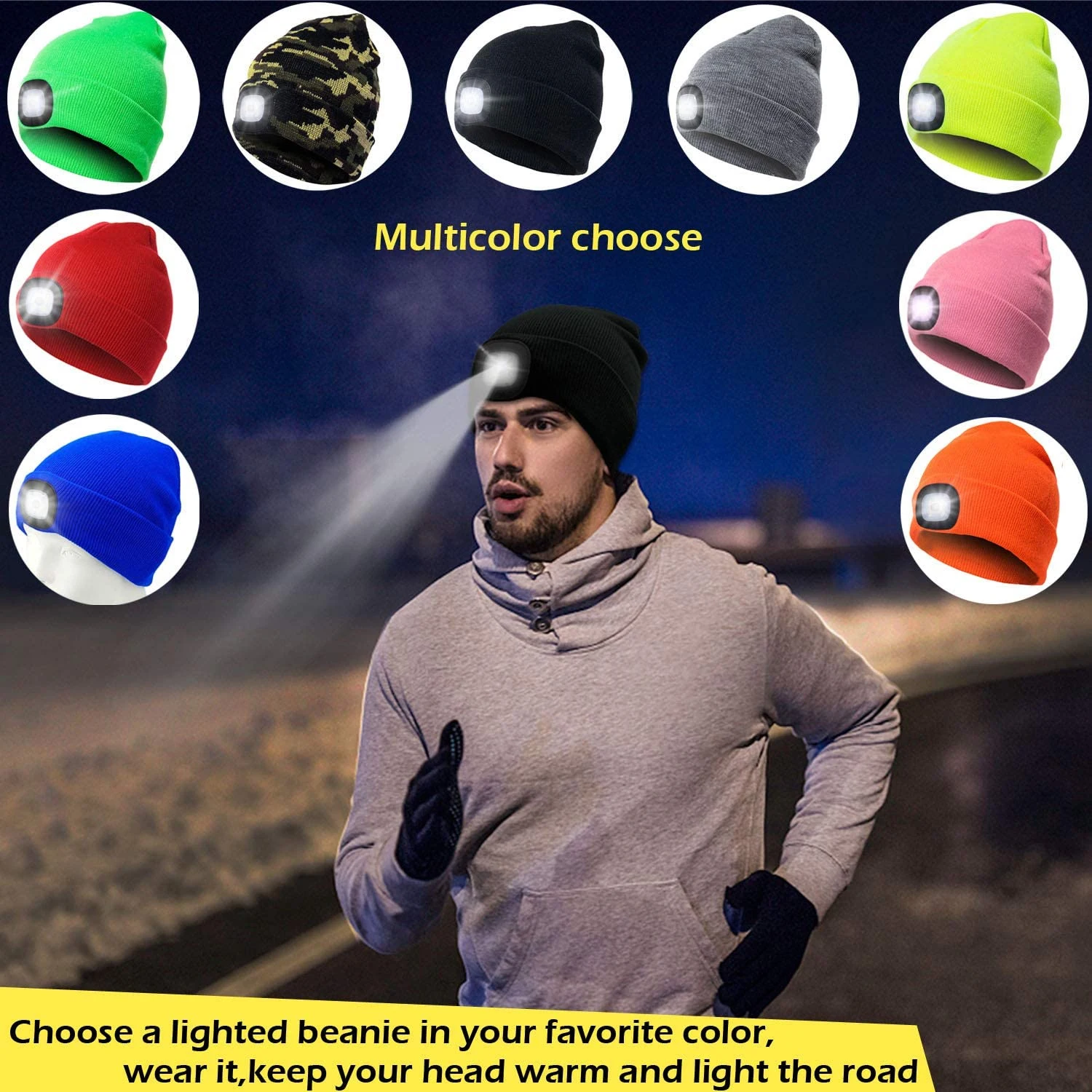 

4 LED Lighted Cap Warm Beanies Hands Free Battery Type Knitted Fishing Running Beanie Hat Headlight Camping Caps Lighted Hats