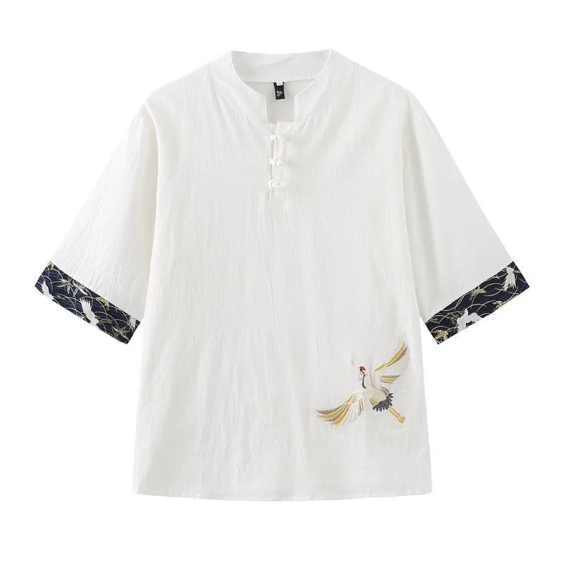 

Casual Linen Men's ort Sve irt Chinese Sle Tang Costume Cotton Linen Retro Sle Loose Fit Top Busin Casual round...