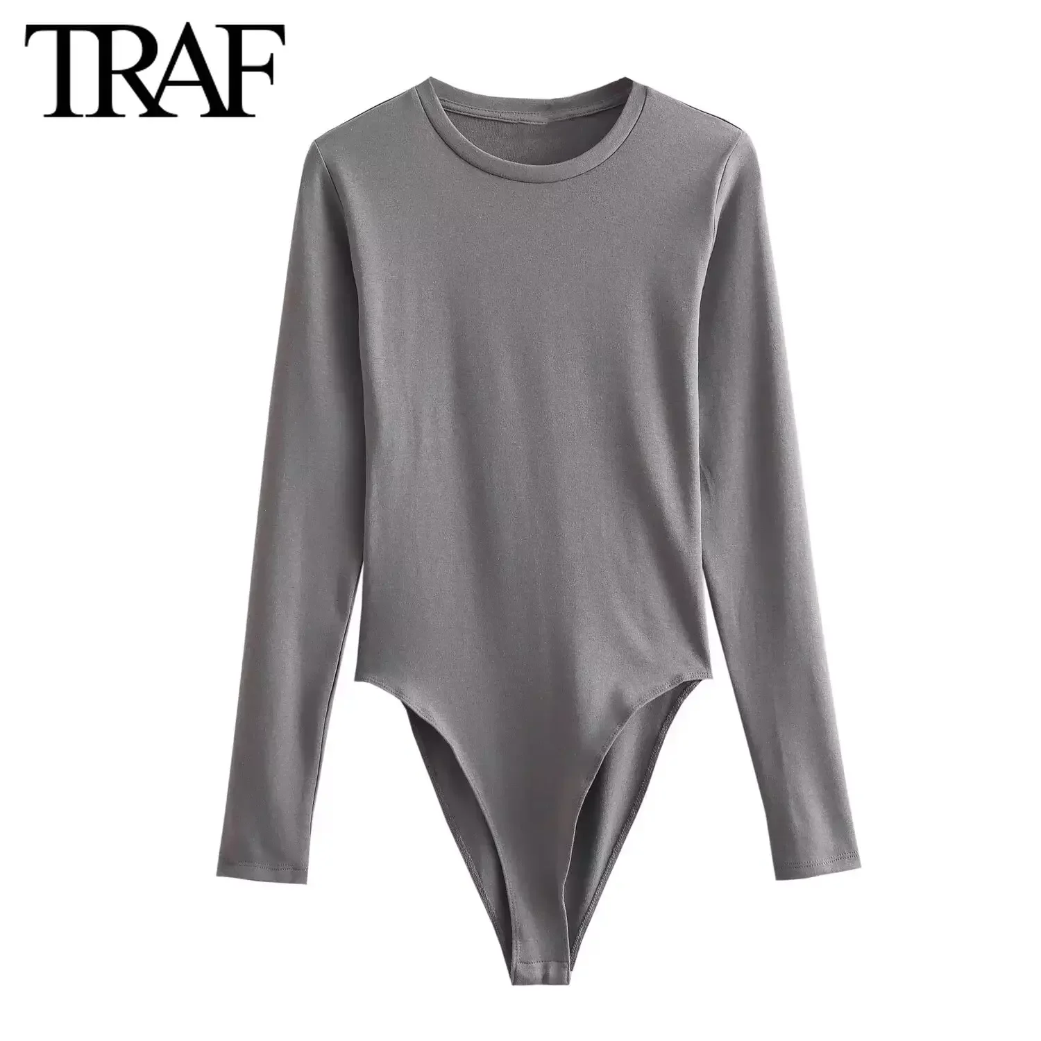 TRAF moda donna 2024 primavera nuovo girocollo Pullover manica lunga t-shirt in cotone Chic tuta femminile Tee Mujer