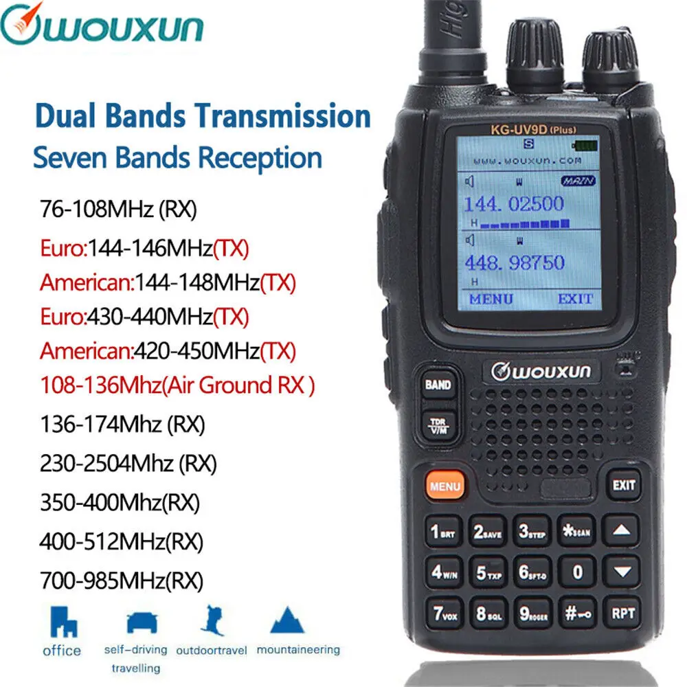 Original WouXun KG-UV9D Plus IP55 Waterproof VHF/UHF 136-174MHz/400-520MHz 999CH CTCSS DCS Multi-functional Ham Radio