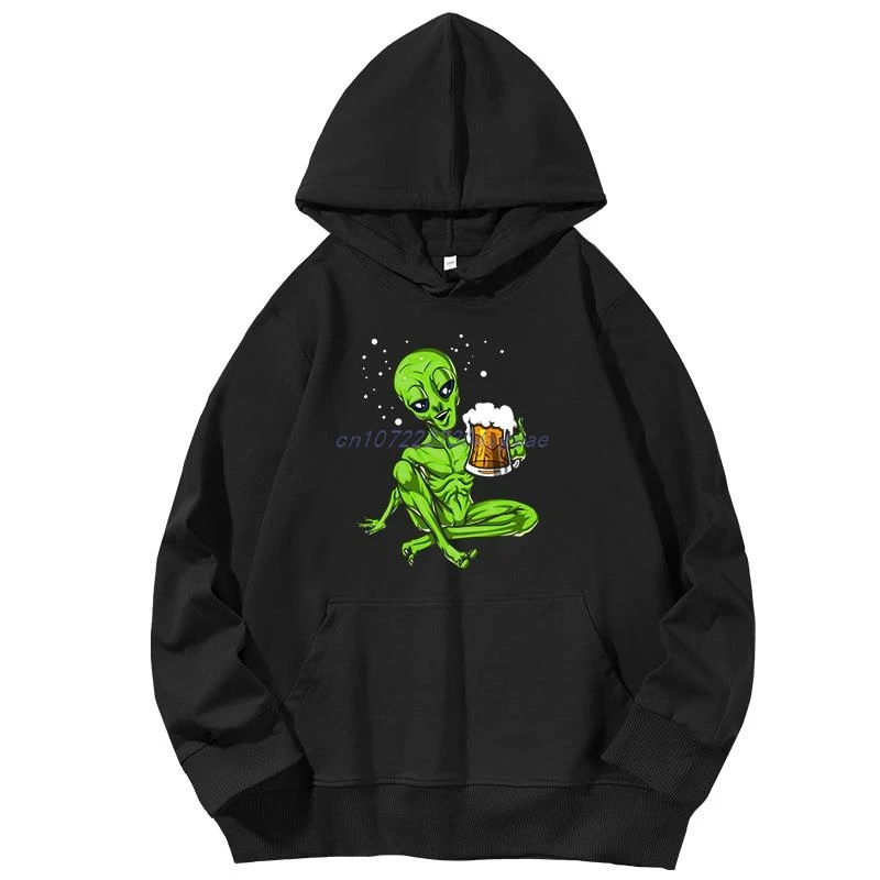

Забавная графическая толстовка с капюшоном с изображением инопланетянина, пьющего пиво, НЛО и алкоголь, модная одежда, хлопковая толстовка на весну и осень, мужская спортивная одежда