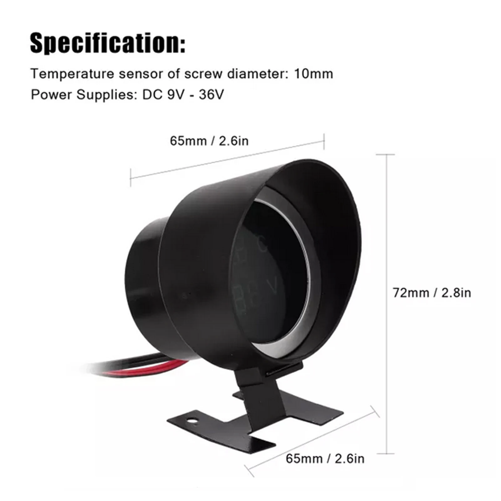 مقياس درجة حرارة الماء الرقمي المستدير LED الفولتميتر 9 فولت ‐ 36 فولت مع الضوء الأزرق لسيارة دراجة نارية ATV الفولتميتر LED المستديرة #2