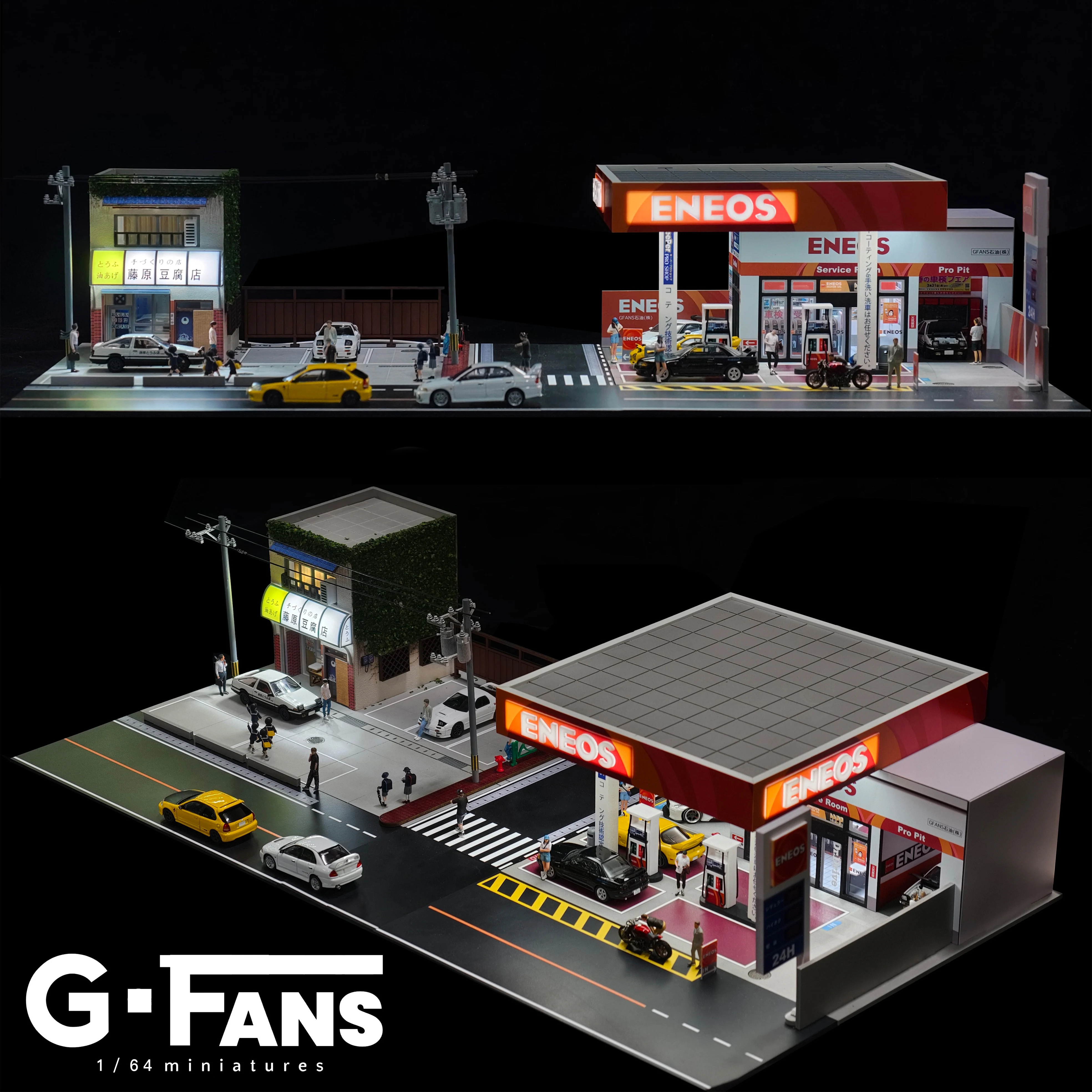 1:64 G-FANS Diorama Car Garage Model LED Lighting City Car Parking Lots Model Background Display Scene Model Set Collection Gift