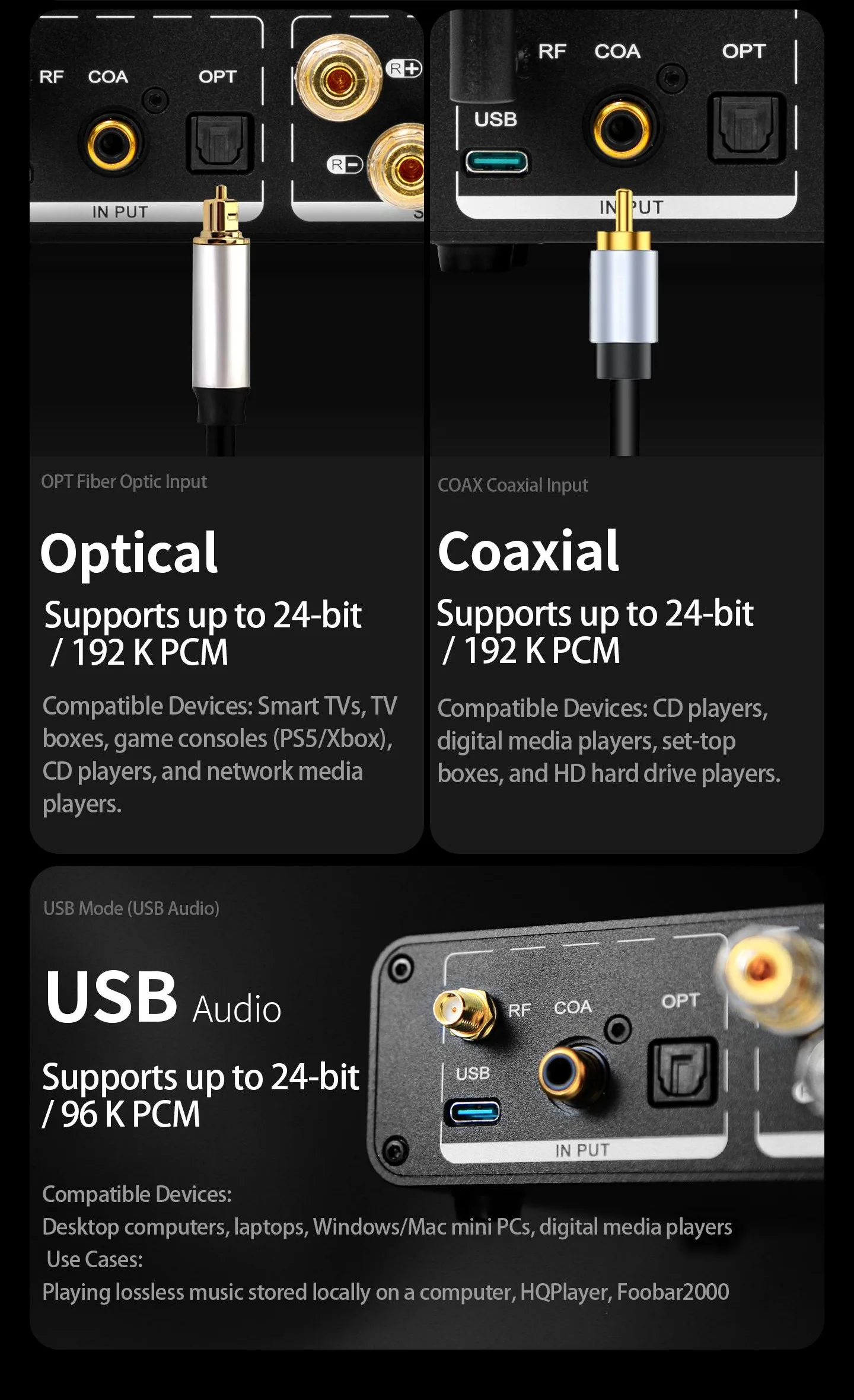LSYSA DA8 GaN Bluetooth 6.2 HiFi-Stereo-Verstärker 300W×2 Klasse D Digital-Leistungsverstärker Optisch Koaxial USB LDAC für Heimaudio – Detail 7