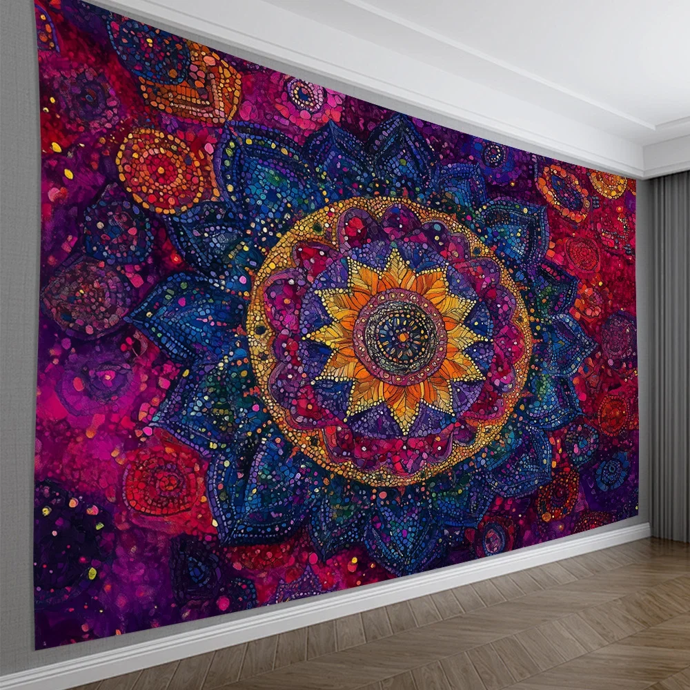 VIKAMA Seven Color Mandala Tapestry - Sunflower Center Living Room Bedroom Yoga Room Decorative Art Healing Wall Decor