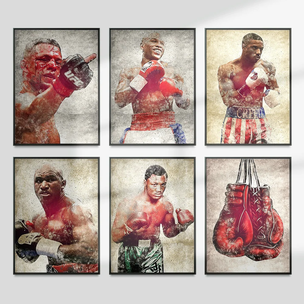Fighter Boxer Poster Watercolor Portrait Art Print Canvas Painting Modern Minimalist Bedroom Decor Gift