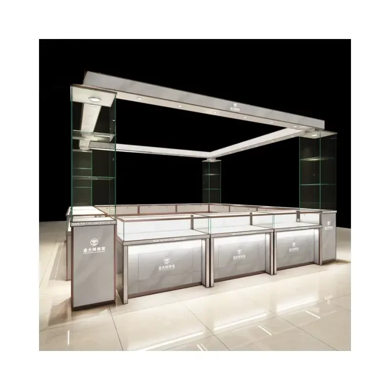 Design Pedestal Glass Showcase Cabinet Watch Kiosk LED Lighting Waterproof Finish Aluminum Gold/Silver/Rose Gold