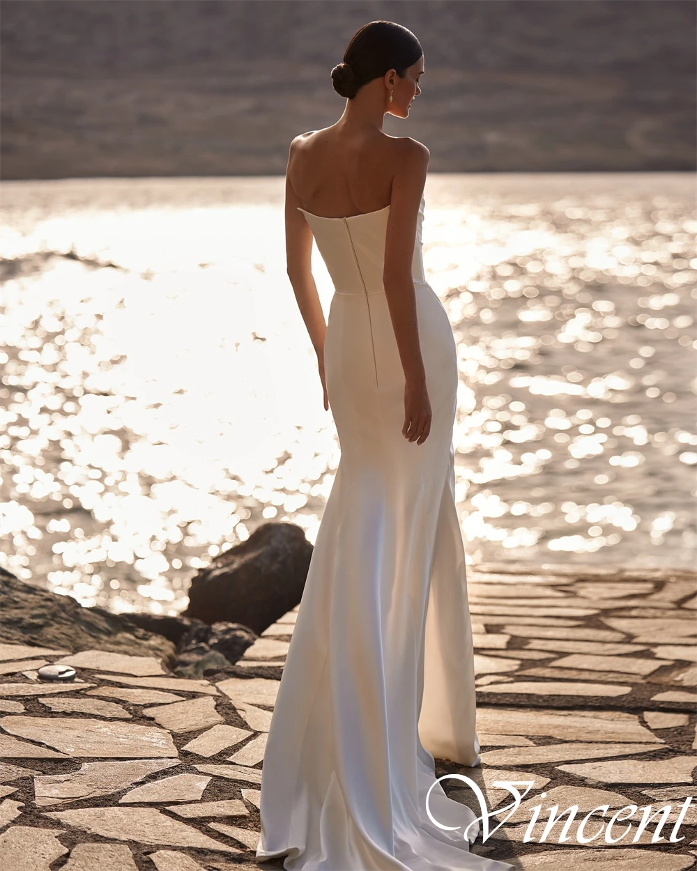 تخصيص حمالة انفصال كم فساتين الزفاف الكلاسيكية ألف خط قطار مصلى فستان سهرة دقيق فستان الزفاف Ruched