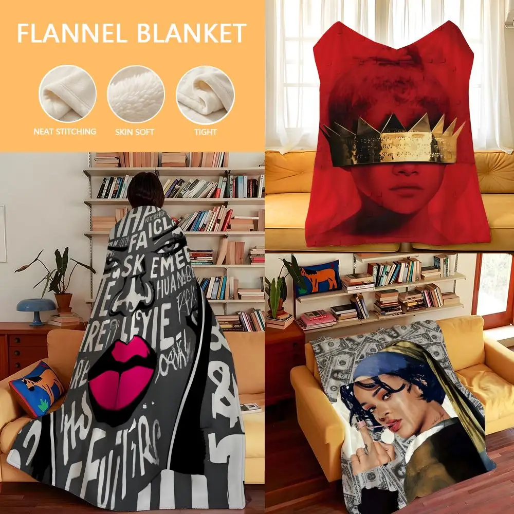 Music R-Rihanna Throw Flannel Cozy Print Blanket, Portable, Durable  Machine Washable cute Cool