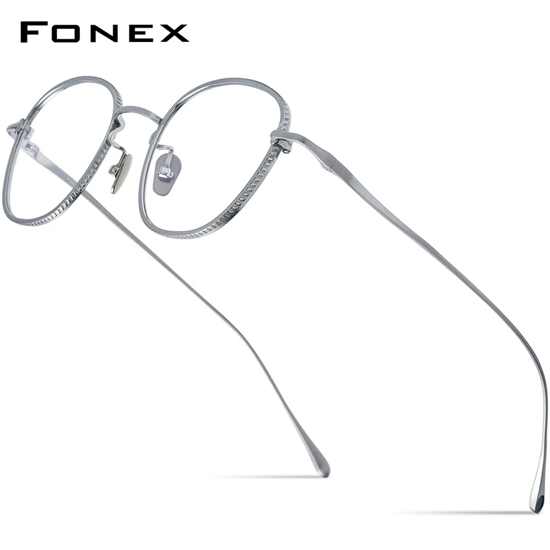 FONEX Pure Titanium Glasses Frame Women 2024 Men New Anaglyph Retro Square Eyeglasses Eyewear Stitch