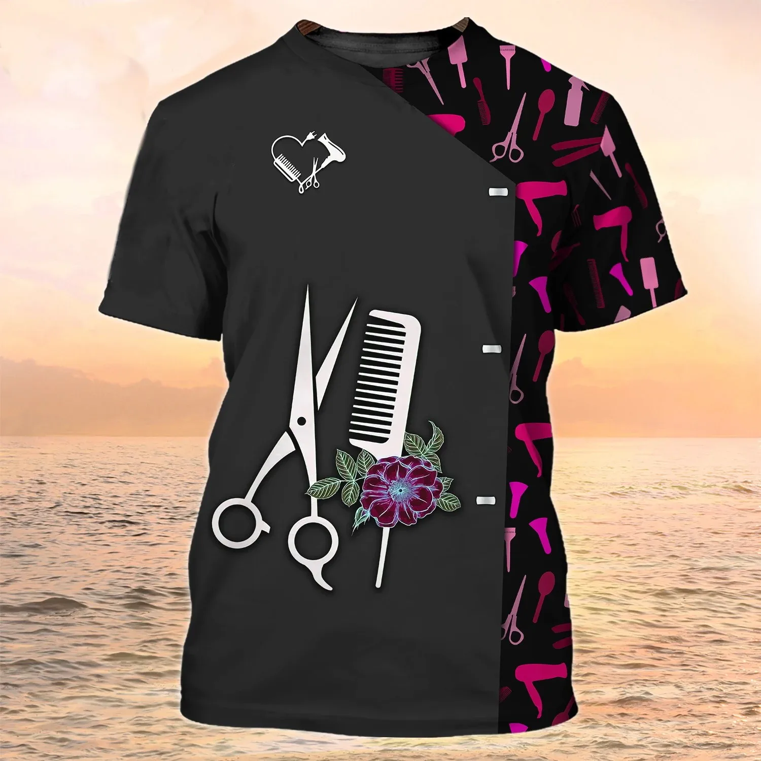 Barbershop Customized Name T-shirts Female Hair Stylist Workwear Tees Loose Pullover for Men and  Women EU Size Unisex Clothing